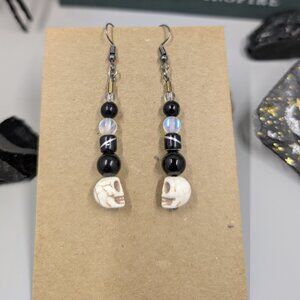 Genuine Black Onyx Skull Earrings - Handcrafted Gothic Gemstone Jewelry